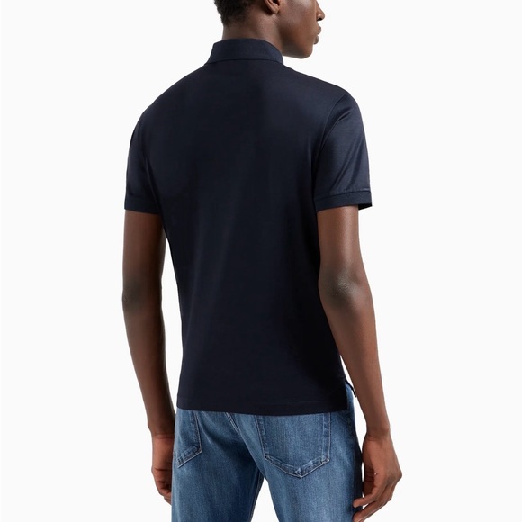 Emporio Armani Lyocell-Blend Jersey Polo Shirt with ASV Logo Raised Embroidery - Picture 3 of 9